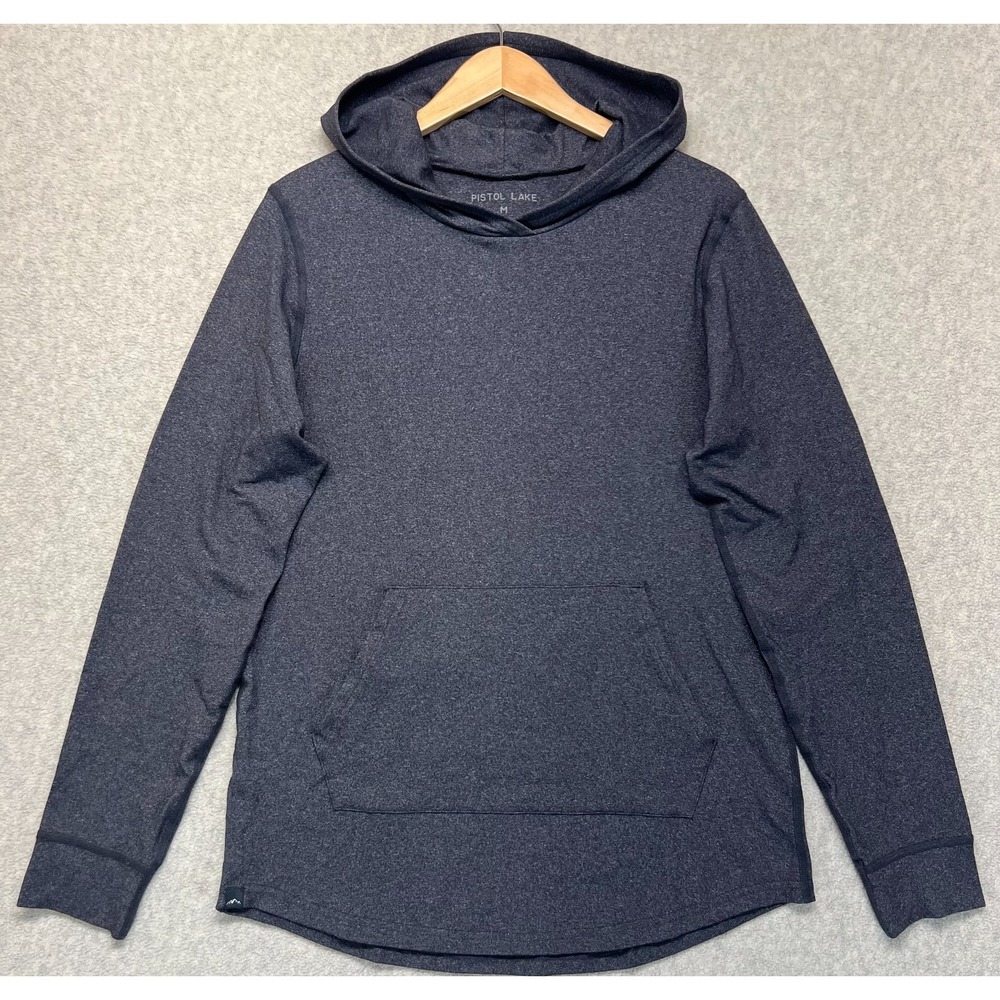 Pistol Lake Mens Minimalist Pullover Hoodie Heathered Black Stretch Athleisure M